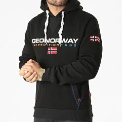 Meilleur prix 😀 Sweat Capuche Golivier Noir de Geographical Norway ❤️