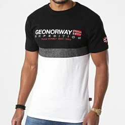 Sortie 🔥 Tee 👕 Shirt Jdouble Blanc Noir de Geographical Norway 🌟