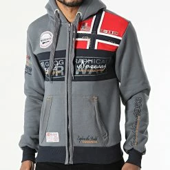 Acheter 💯 Sweat Capuche Zippé Flyer Gris Anthracite Chiné de Geographical Norway 😀