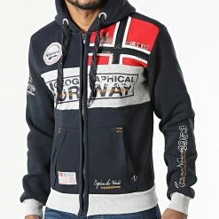 Meilleure affaire 🧨 Sweat Capuche Zippé Flyer Bleu Marine de Geographical Norway ⌛