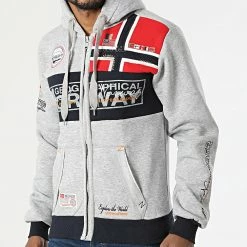 Budget 🥰 Sweat Capuche Zippé Flyer Gris Chiné de Geographical Norway 🔥