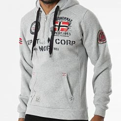 Vente flash 🧨 Sweat Col Zippé Capuche Goptaine Gris Chiné de Geographical Norway 😍