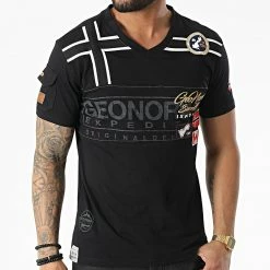 Acheter ⌛ Tee 👕 Shirt Col V Jaradock Noir de Geographical Norway 💯 -Geographical Norway Soldes Boutique geographical norway 310177 JARADOCK BLACK 20220324T162208 03