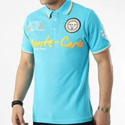 Remise 🤩 Polo Manches Courtes Karo Bleu Clair de Geographical Norway 👍