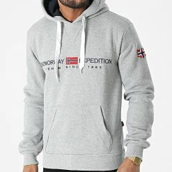 Offres ⭐ Sweat Capuche Gondo Gris Chiné de Geographical Norway 🤩