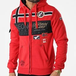 Meilleure affaire 😉 Sweat Zippé Capuche Garadock Rouge de Geographical Norway 👍