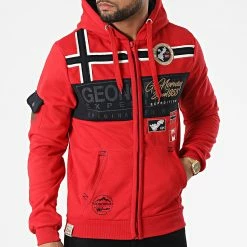 Meilleure affaire 😉 Sweat Zippé Capuche Garadock Rouge de Geographical Norway 👍 -Geographical Norway Soldes Boutique geographical norway 310781 GARADOCK RED 20220325T130654 03