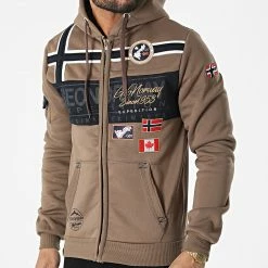 Le moins cher ❤️ Sweat Zippé Capuche Garadock Marron de Geographical Norway ❤️