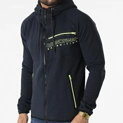 Promo 🎁 Sweat Zippé Capuche Goltan Bleu Marine de Geographical Norway 🎉