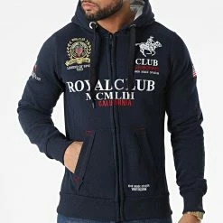 Promo ⌛ Sweat Zippé Capuche Gantub Bleu Marine de Geographical Norway ⌛ -Geographical Norway Soldes Boutique geographical norway 310842 GANTUB NAVY 20220324T163243 03