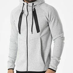 Vente flash 😍 Sweat Zippé Capuche Gunmeo Gris Chiné de Geographical Norway 👏