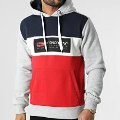 Offres 🔔 Sweat Capuche Golem Gris Chiné Rouge de Geographical Norway 🌟