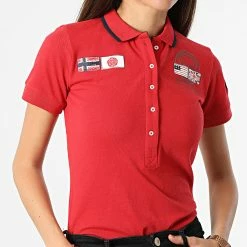 Grosses soldes 🔔 Polo A Manches Courtes Femme Karma Rouge de Geographical Norway 😀