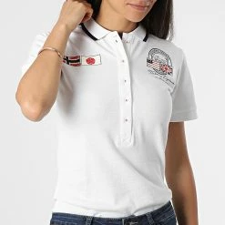 Nouveau ✨ Polo A Manches Courtes Femme Karma Blanc de Geographical Norway ✨