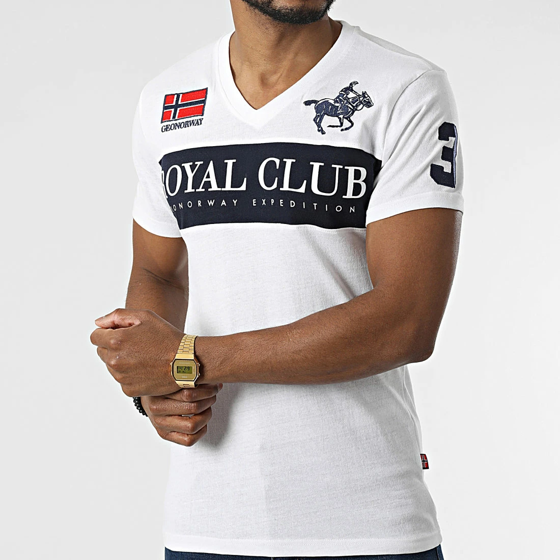 Promo 🤩 Tee 👕 Shirt Col V Jahorse Blanc de Geographical Norway 🤩 3 Promo 🤩 Tee 👕 Shirt Col V Jahorse Blanc de Geographical Norway 🤩 – Image 3