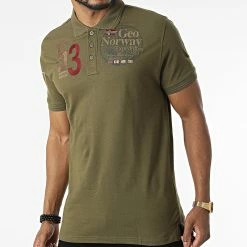 Nouveau 👏 Polo Manches Courtes Kelan Vert Kaki de Geographical Norway ✨