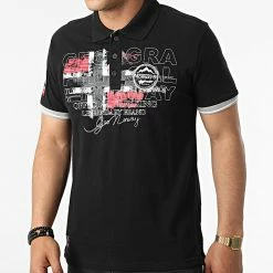 Le moins cher 🌟 Polo Manches Courtes Kutta Noir de Geographical Norway 🔔