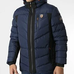 Remise ⭐ Doudoune Capuche Bolir Bleu Marine de Geographical Norway ✔️