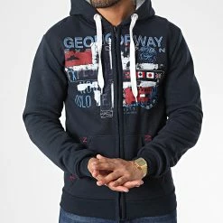 Meilleure vente 🎁 Sweat Zippé Capuche Getchup Bleu Marine de Geographical Norway 💯