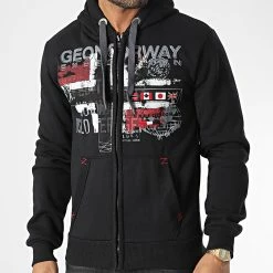 Meilleure vente 😀 Sweat Zippé Capuche Getchup Noir de Geographical Norway 🥰