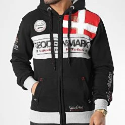 Le moins cher 🌟 Sweat Zippé Capuche Flyer Noir de Geographical Norway 🥰