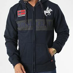 Le moins cher 🎁 Sweat Zippé Capuche Fahorse Bleu Marine de Geographical Norway 🔥