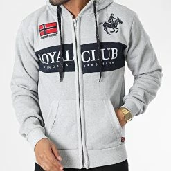 Le moins cher 🤩 Sweat Zippé Capuche Fahorse Gris Chiné de Geographical Norway 🥰