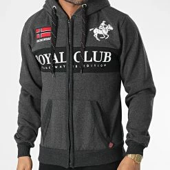 Remise 😉 Sweat Zippé Capuche Fahorse Gris Anthracite Chiné de Geographical Norway 🧨