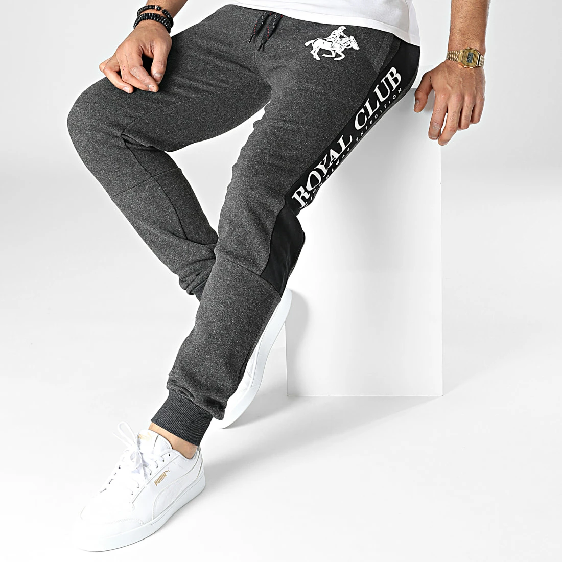 Nouveau 👏 Pantalon Jogging A Bandes Mahorse Gris Anthracite Chiné de Geographical Norway ⭐ 3 Nouveau 👏 Pantalon Jogging A Bandes Mahorse Gris Anthracite Chiné de Geographical Norway ⭐ – Image 3