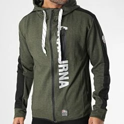 Remise 💯 Sweat Zippé Capuche Fernie Vert Kaki de Geographical Norway ⭐
