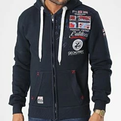 Offres 🎉 Sweat Zippé Capuche Gotham Bleu Marine de Geographical Norway 😀