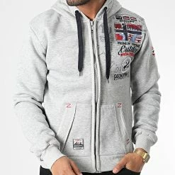 Meilleur prix ⭐ Sweat Zippé Capuche Gotham Gris Chiné de Geographical Norway ⭐ -Geographical Norway Soldes Boutique geographical norway 347322 GOTHAM BLENDED GREY 20221110T151254 03