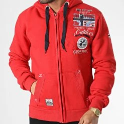 Top 10 ✨ Sweat Zippé Capuche Gotham Rouge de Geographical Norway 🔥
