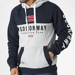 Bon marché ✨ Sweat Capuche Ferato Bleu Marine Gris Chiné de Geographical Norway 🧨