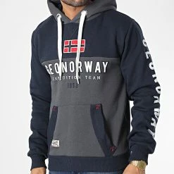 Promo ⌛ Sweat Capuche Ferato Bleu Marine Gris Anthracite de Geographical Norway ❤️