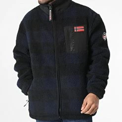 Meilleur prix 🎉 Veste Polaire Zippée A Carreaux Tripoli Noir Bleu Marine de Geographical Norway 🤩